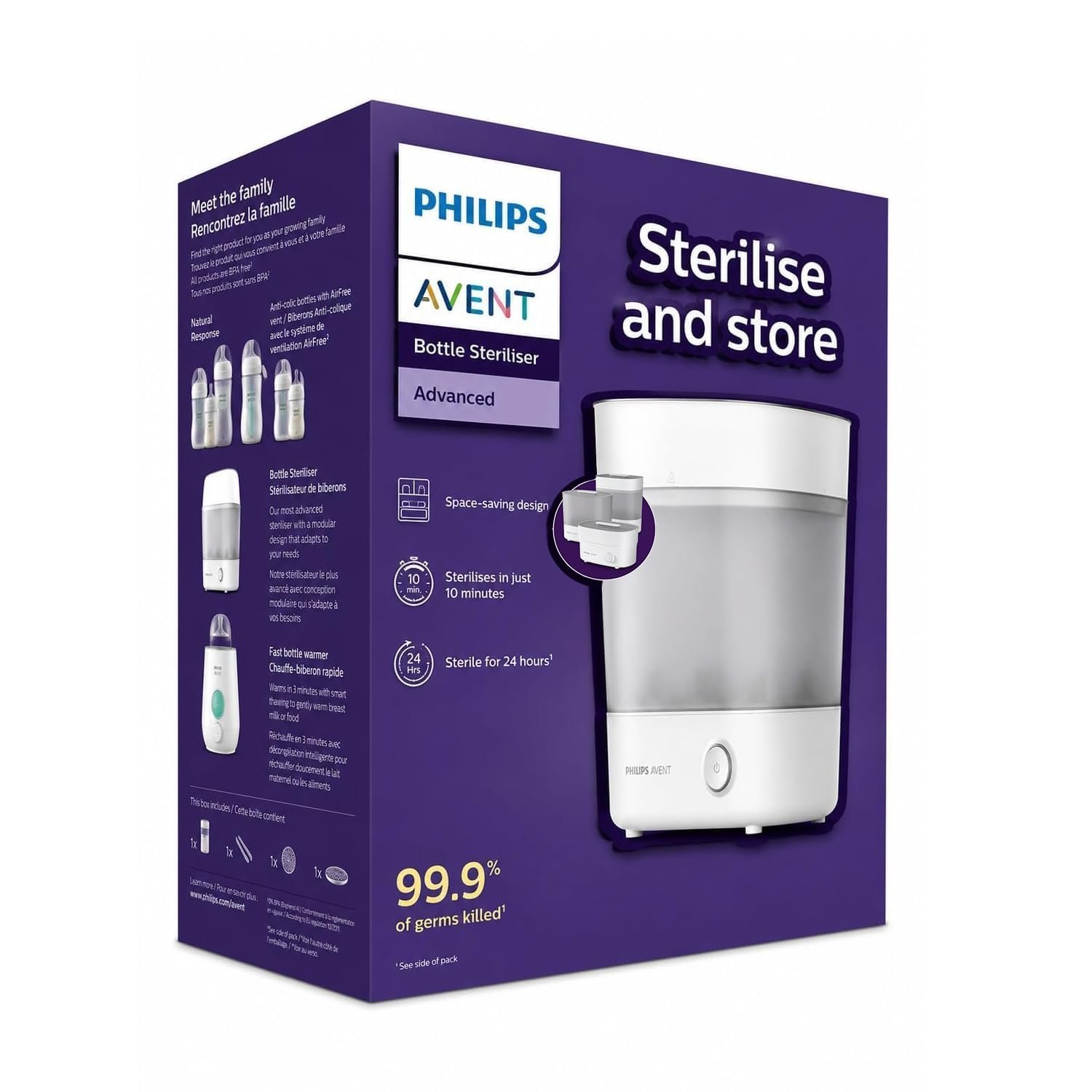 Philips Avent Sterilizer| Babies Fall Ill Less in Philips Avent Sterilizer Homes & get 2X Better Germ Protection vs Boiling*| Kills 99.9%** Germs in 10 mins | 2 Yr Warranty | SCF291/00