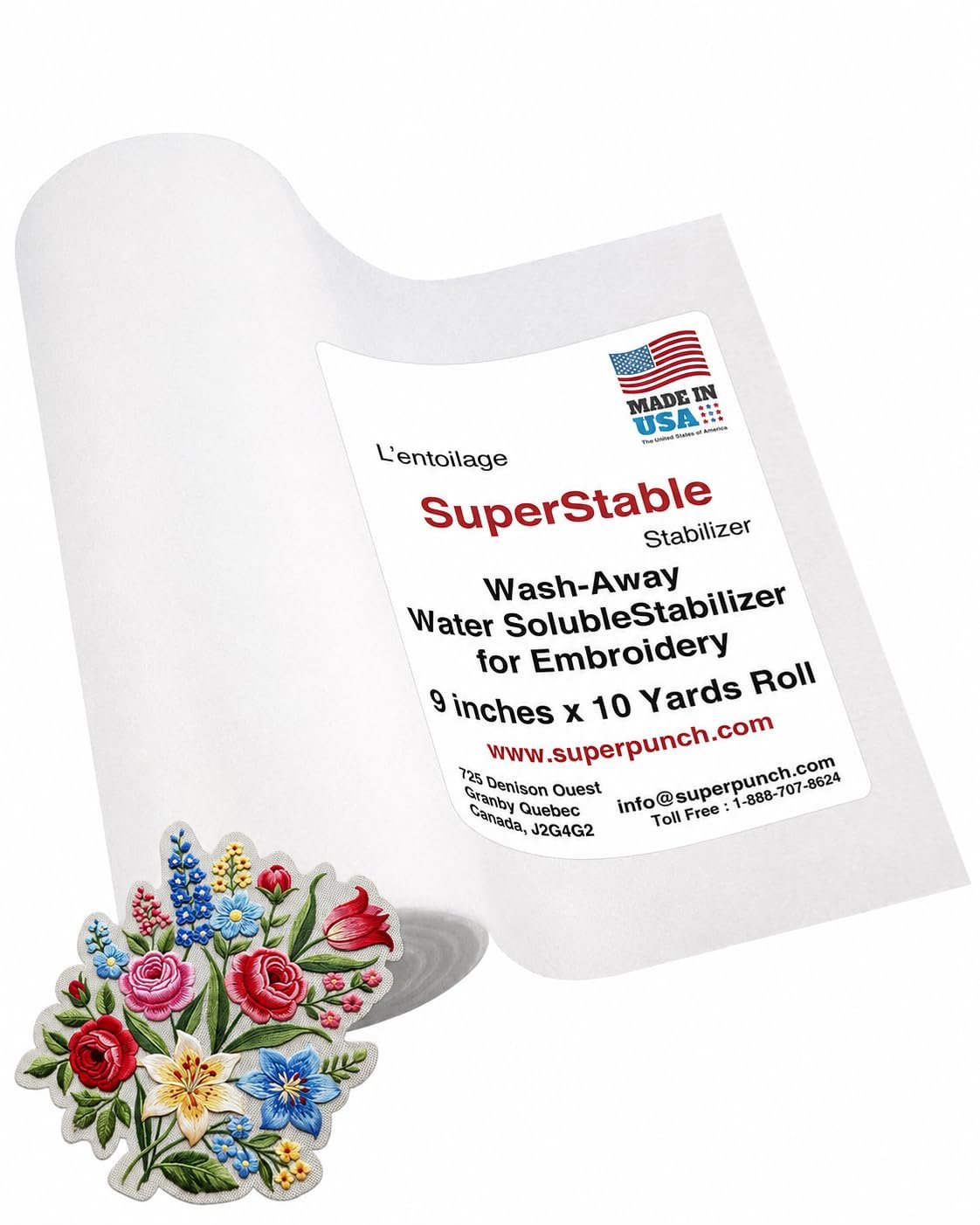 Superpunch Wash-Away Water Soluble Super Stable Embroidery Stabilizer and Topping (10 x 10 Yards)