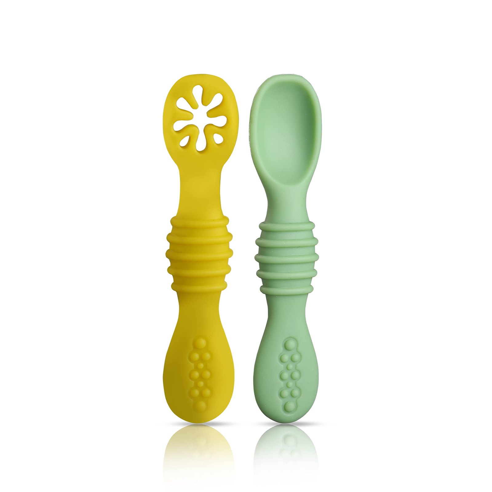 Luvlap Baby – Led Weaning Silicone Spoons, Set of 2, First Stage Self-Feeding Baby Spoon Cum Training Spoons for Self Feeding, 6 M+, Gum Friendly, BPA Free, 11.4 Centimeter
