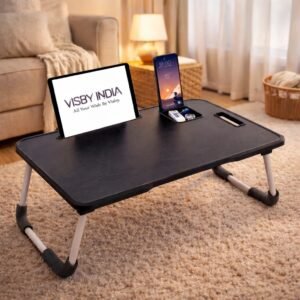 Smart Multipurpose Foldable Laptop Table with Cup Holder, Study Table, Bed Table, Breakfast Table, Foldable and Portable/Ergonomic & Rounded Edges/Non-Slip Legs (Black NEW)