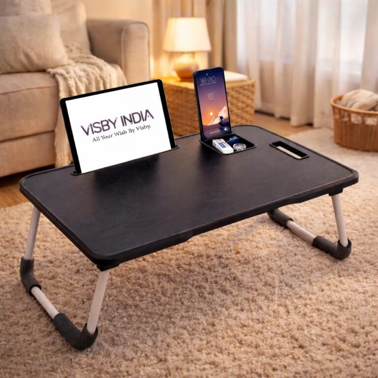 Smart Multipurpose Foldable Laptop Table with Cup Holder, Study Table, Bed Table, Breakfast Table, Foldable and Portable/Ergonomic & Rounded Edges/Non-Slip Legs (Black NEW)