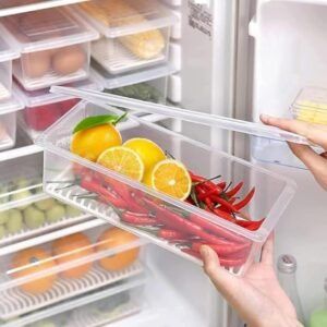 Fridge Storage Box -TEKCOOL (Pack of 6), Fridge Organiser Storage Boxes with Removable Drain Plate, Lids, Stackable Organizer, Fridge Storage Box Keep Fruits, Vegetables Fresher, 1500 ML’