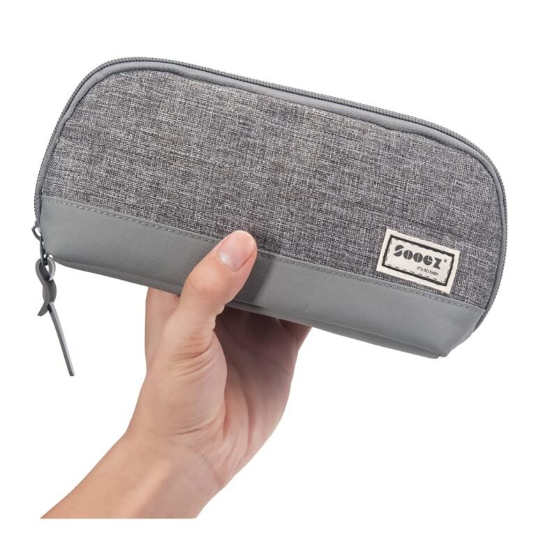 Sooez Wide-Opening Pencil Pen Case, Lightweight & Spacious Pencil Pouch Zipper Stationery Bag, Aesthetic Supply with Triangular Design for Adults, Grey