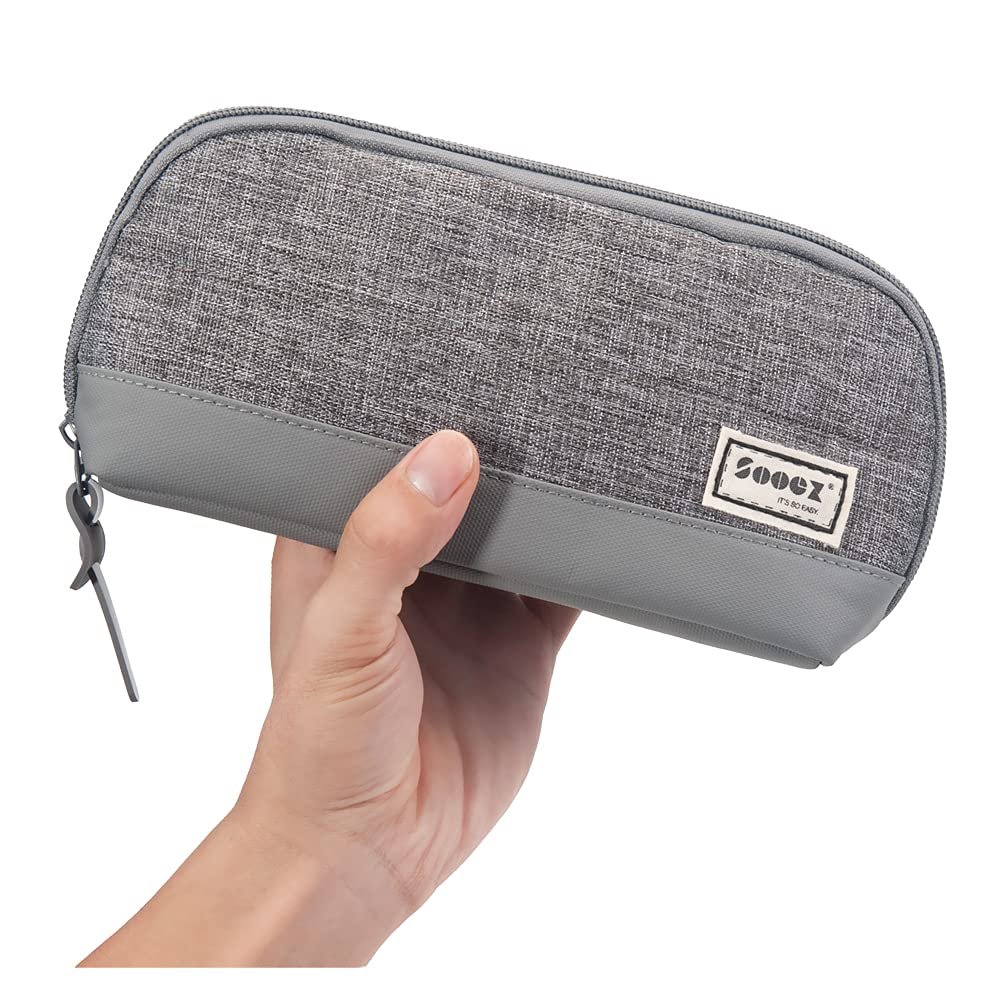 Sooez Wide-Opening Pencil Pen Case, Lightweight & Spacious Pencil Pouch Zipper Stationery Bag, Aesthetic Supply with Triangular Design for Adults, Grey
