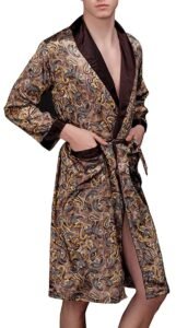 Lavenderi Mens Silky Satin Lounge Robe, Long Lightweight Sleepwear WF020-Taupe-XL