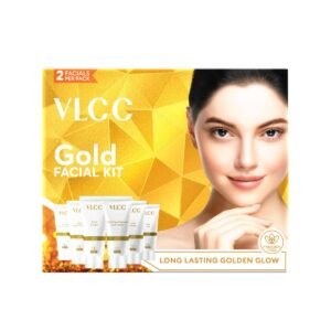 VLCC Gold Facial Kit, Bright & Glowing Skin – 60g | Pamper your Skin for a Luminous Glow | Parlour Glow with 24K Gold Bhasma, Rose Extracts, Turmeric & Aloe Vera.