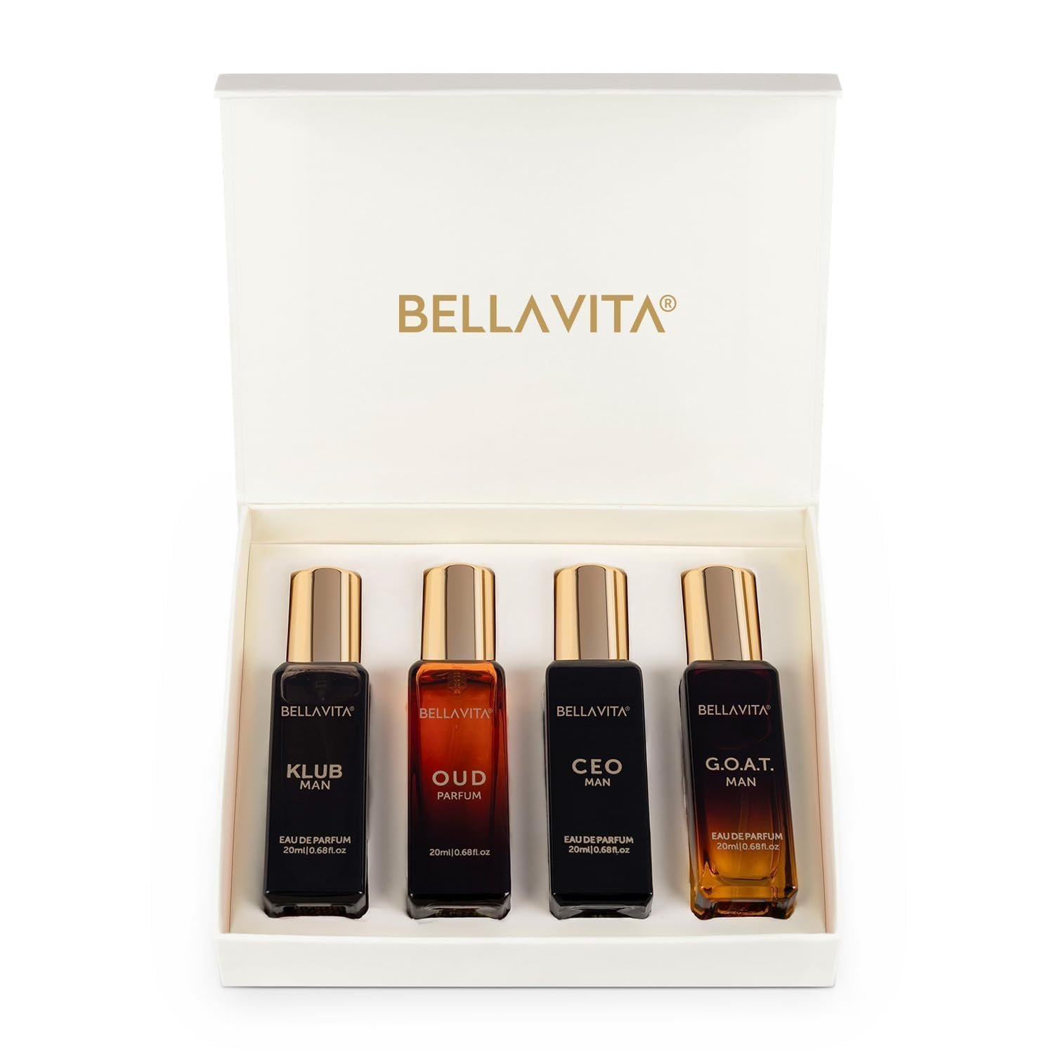 Bella Vita Luxury Man | Long Lasting Liquid Eau De Parfum Gift Set 4 X 20 Ml Perfume For Men | With Klub, Oud, CEO, G.O.A.T | Woody, Citrusy Premium Fragrance Scent
