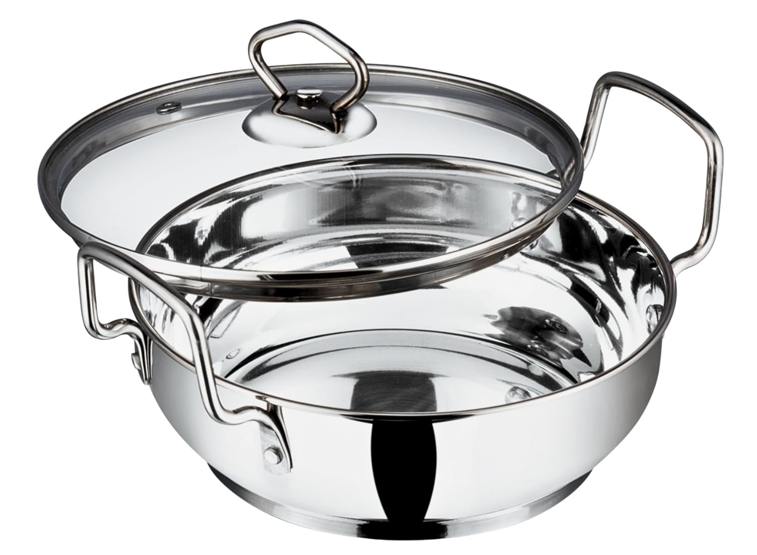 Vinod Stainless Steel Kadhai with Glass Lid 20 cm (1.7 Litre) | Extra Thick SAS Heavy Bottom Cookware | Induction & Gas Stove Compatible | Silver | 2 Years Warranty