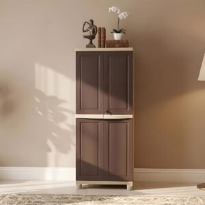 Nilkamal Freedom Big FB1 Compact Cabinet for Storage | 3-Year Warranty | 4-Shelf Storage Cupboard | Multi Organizer and Kitchen | Wardrobe | Clothes Almirah | Weathered Brown and Biscuit