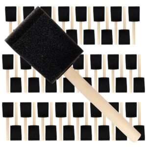 Pro Grade 2 Inch Foam Sponge Wood Handle Paint Brush Set (48 Value Pack) Lightweight, Durable and Used for Acrylics, Stains, Varnishes, Crafts, Art, Glue Brushes, Touch UP’s, Polyurethane