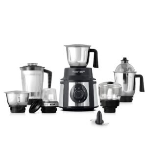 Prestige Endura 1000 Watt Mixer Grinder with 6 Jars | Heavy-Duty Ball Bearing Motor | 3 Stainless Steel Jars + 1 Juicer + 1 Mix-O-Keep + 1 Multi-Utility | SS Baldes | Black | 5Y Motor Warranty