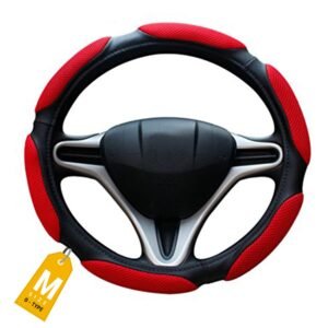 NIKAVI Sports Steering Wheel Cover – Red Color | Size – Medium | Diameter 38 cm | O-Type | Car Steering Wheel Protector, Anti-Slip, Sporty Leather Finish Grip Cover for Round Steering Wheels