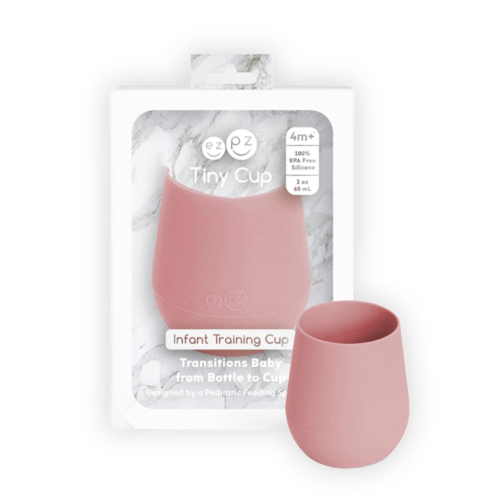 ezpz Tiny Cup – 100% Silicone Drinking Training Open Cup for Baby/Infants – Designed by a Pediatric Feeding Specialist – Soft Non-Slip Grip – Weighted Base & Tactile Bumps – 59 ml, 4 Months+ (Blush)