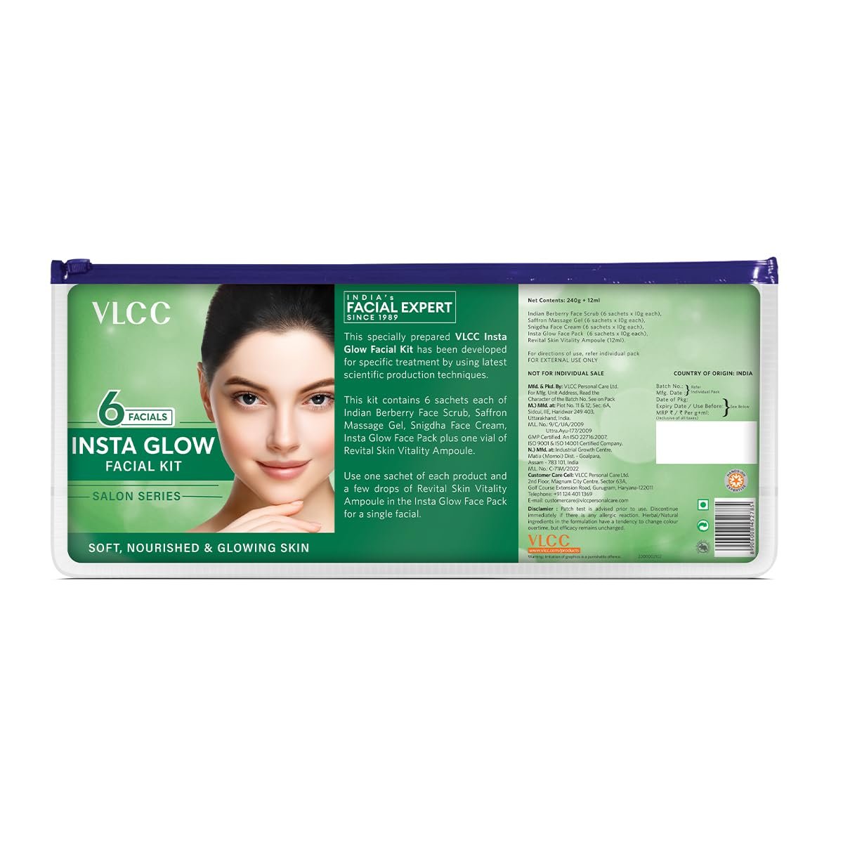VLCC Salon Series Insta Glow Facial Kit (6 Facials) – 240g + 12ml | Fights Premature Ageing | Youthful Glow Facial Kit with Saffron & Berberry | Anti-Microbial and Complexion Brightening
