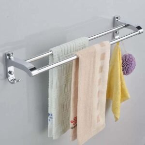 iSTAR Towel Holder in Bathroom, Double Rod Towel Rod Silver Towel Holder (Stainless Steel), Kitchen Towel Hanger, Towel Rod for Bathroom, 24 Inch 2 Bar Rod