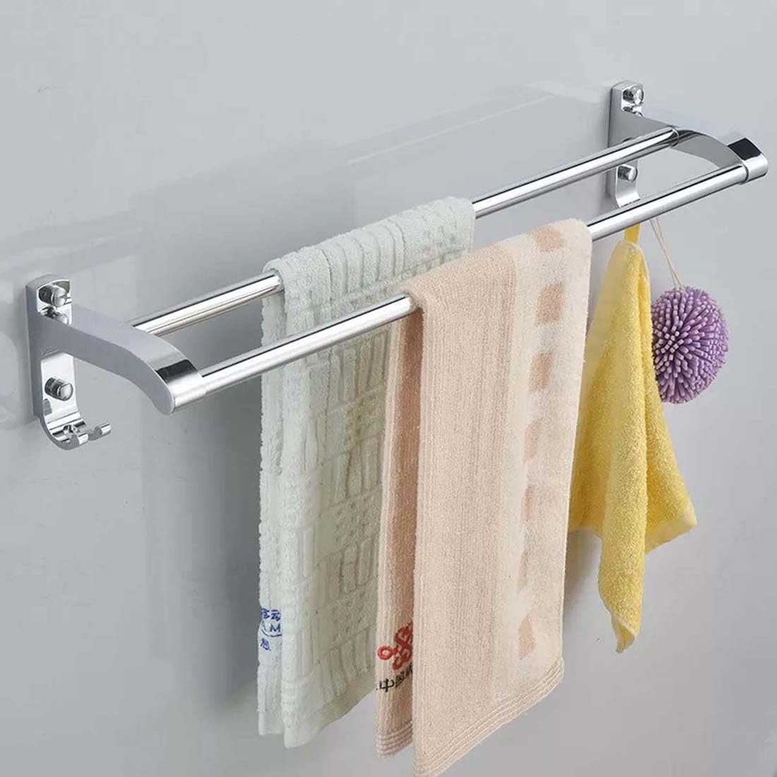 iSTAR Towel Holder in Bathroom, Double Rod Towel Rod Silver Towel Holder (Stainless Steel), Kitchen Towel Hanger, Towel Rod for Bathroom, 24 Inch 2 Bar Rod