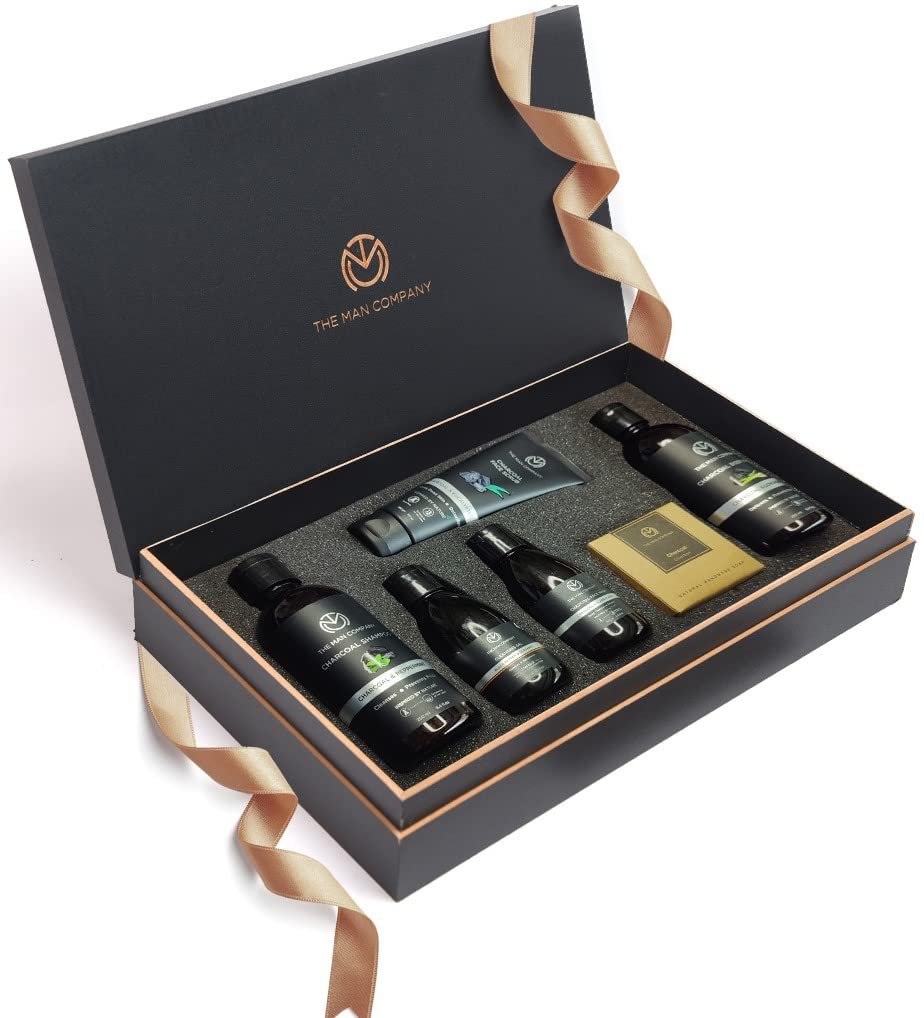 The Man Company Charcoal Grooming Kit for Men | Pack of 6 | Charcoal Body Wash, Shampoo, Face Wash, Face Scrub, Cleansing Gel & Soap | Men’s Skincare & Bath Gift Set | Rakhi, Birthday, Anniversary & Father’s Day Gift