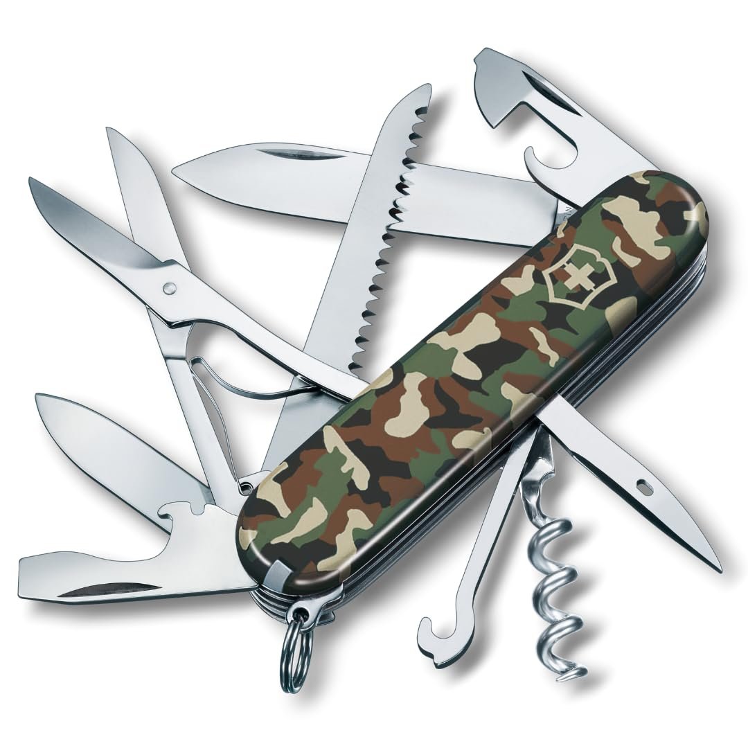 Victorinox Plastic Swiss Army Knife – Huntsman – 15 Functions, Multitool – Camouflage Green, 91 Mm