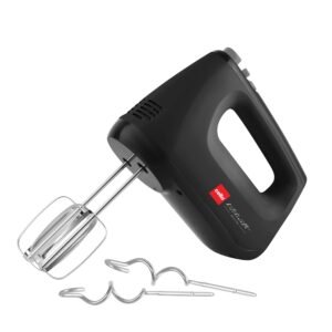 CELLO Supreme Hand Beater Mixer 400 Watts Black |Turbo Function, 6 Speed Setting, Stainless Steel Interchangeable Beaters & Dough Hook Accessories For Mixing Whisking Beating Blending, 2 Year Warranty