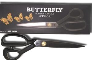 Butterfly Premium Tailoring scissors for cloth cutting – Professional Fabric Sewing anti rust stainless steel Tailor Scissors, Black – Set of 1