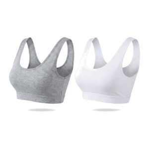 DChica Essentials Sports Bra for Girls (Pack of 2) Cotton Non-Padded Full Coverage Beginners Non-Wired T-Shirt Gym Yoga Workout Bra with Regular Broad Strap, Training Bra for Teenagers
