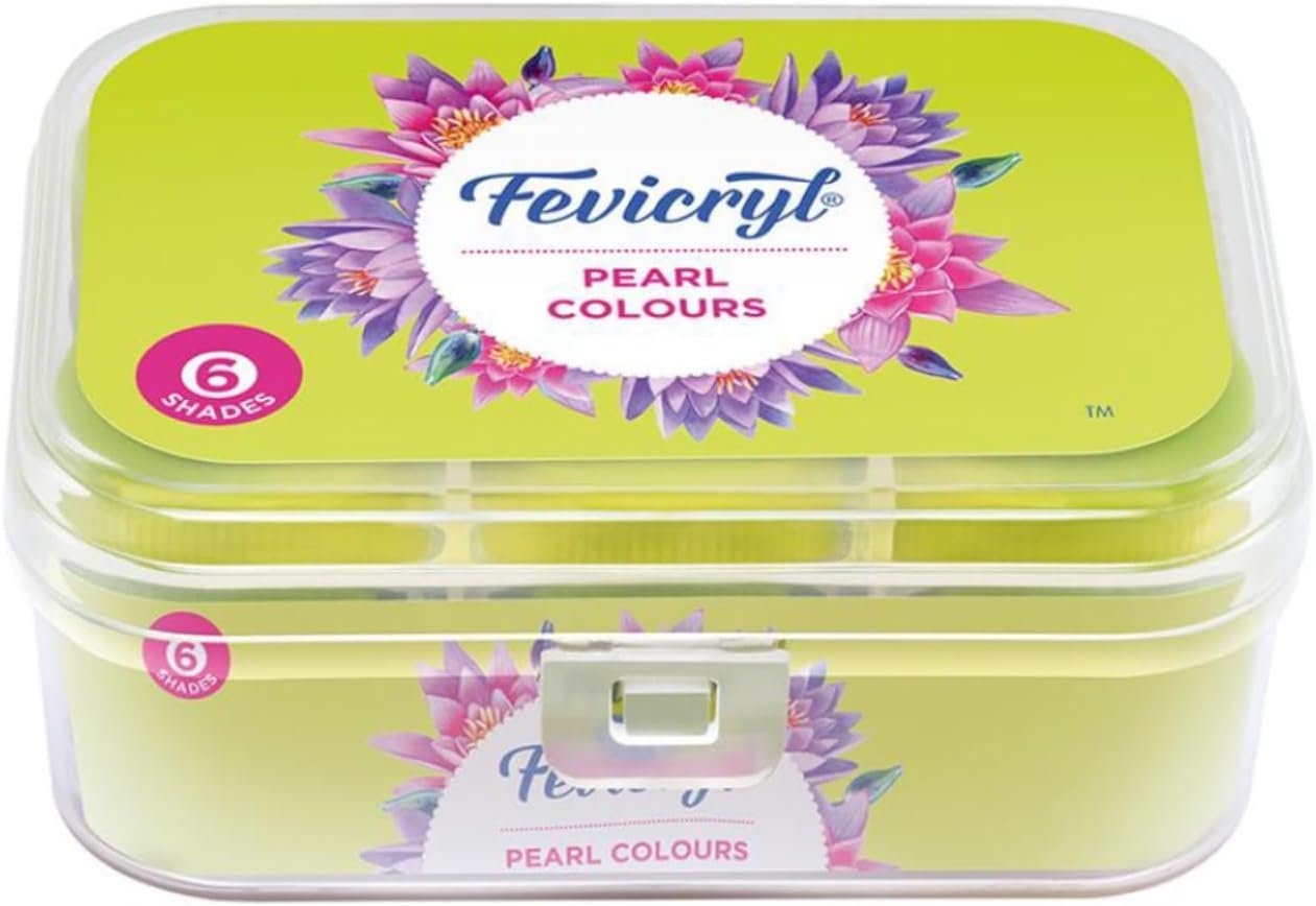 Fevicryl Acrylic Colours Pearl Kit | 6 Colours x 10 ml | DIY Paint, Rich Pigment | Multicolour & Multi-surface | Non-Cracking Paint for Canvas, Wood, Leather, Earthenware, Metal