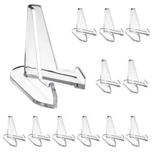 Hipiwe 12 Packs Acrylic Easel Stands Clear Mini Coin Display Easel Holder
