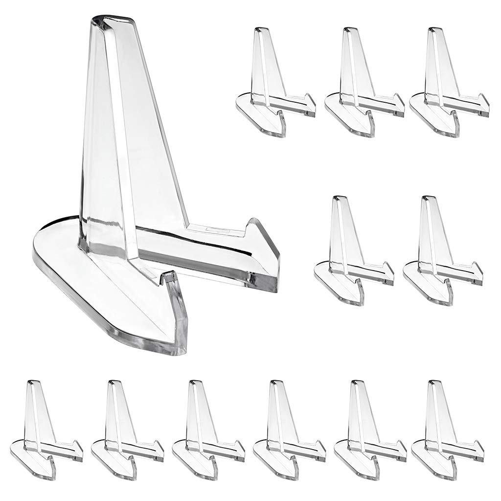 Hipiwe 12 Packs Acrylic Easel Stands Clear Mini Coin Display Easel Holder