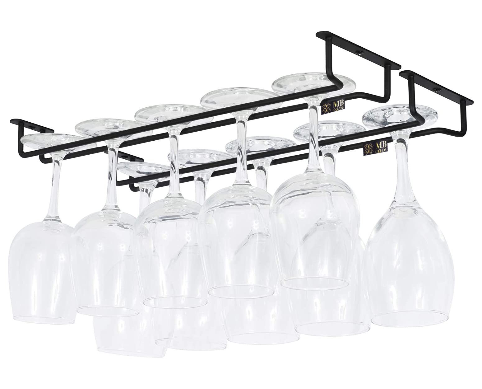 MBCARE Wine Rack Upside Down Hanging Wine Glass Holder | Wall Mounted Glass Organizer Stand | Hangers for Home, Bar, Hotel & café Cabinet -13x5x2.5-Inch, 2-Set