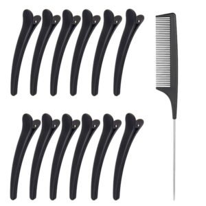 12pcs Sectioning Clips + 1pcs Antistatic Tail Comb, Hair Clamp Grips for Women Girls Hairdressing Styling Salon Tool by JT JUSTIME
