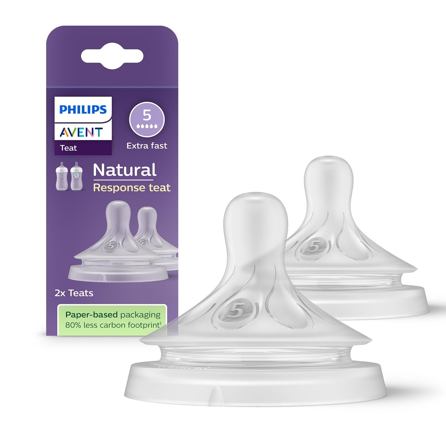 Philips Avent Natural Response Bottle Teat – 2 x Baby Bottle Flow 5 Teats for Babies Aged 6+ Months, BPA Free (Model SCY965/02)