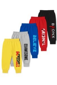 Trampoline Kids Cotton Blend Pyjamas Pack of 5 | Bright Colors & Fun Prints | Ribbed Ankle Everyday Bottoms for Boys & Girls | Soft & Breathable Fabric