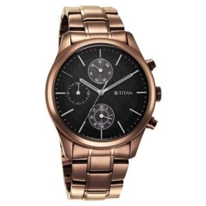 Titan Neo Splash Quartz Multifunction Black Dial Metallic Brown Stainless Steel Strap Watch for Men – NT1805QM04