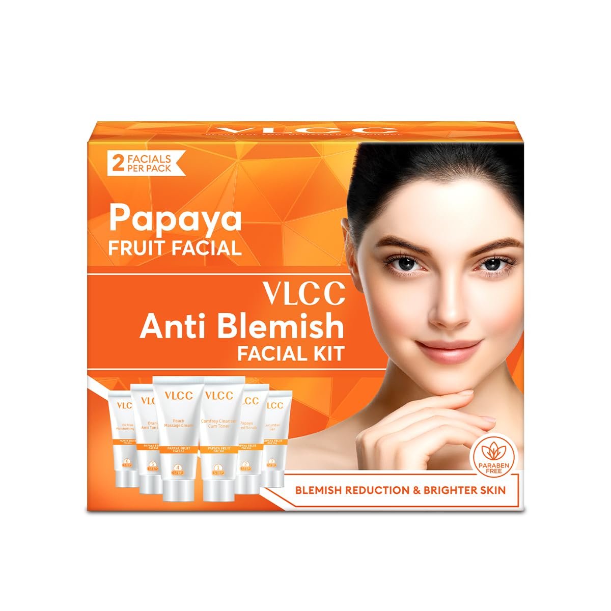 VLCC Papaya Fruit Facial Kit – 60g | Glowing, Blemish Free Skin | With Papaya, Cucumber, Peach, and Orange Peel Extracts | Glowing at Home Facial Kit.