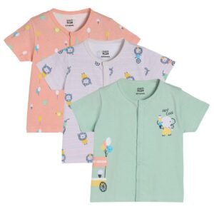miniklub Baby Short Sleeve Knitted Cotton Front Open Vest, Pack of 3 (Multi Color)