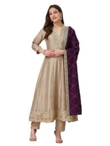 MOKOSH Women’s Silk Embroidery Anarkali Kurta Pant with Dupatta