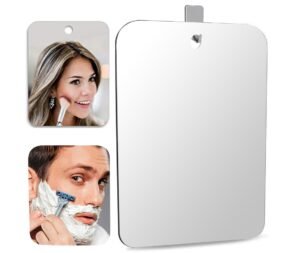 Deluxe Large Shower Mirror- Fogless Shave Mirror (12 inX8 in) – Anit-Fog Travel Shaving Mirror – Fog-Free Shatterproof Shower Mirror – Portable Wall Hanging Makeup Mirror