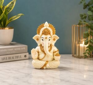 eCraftIndia Peach Ivory Finish Lord Ganesha Statue for Car Dashboard, Home Decor, Office Desk & Puja Room | Ganesh Murti Gift