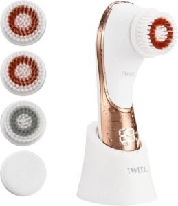 Facial Cleansing Brush, Electric Face Brush Scrubber Rechargeable Facial Exfoliator IPX-7 Waterproof Spin Cleanser Rotating Spa Machine for Exfoliating, Massaging and Deep Cleansing with 4 Brush Heads