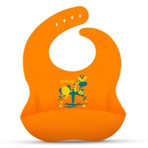 LuvLap Waterproof Silicone Baby Bib for Feeding & Weaning, Adjustable Neckline with Buttons, BPA Free, Washable & Reusable, 6-36 Months, Soft, Mess Proof Baby Feeding Bib, Odourless, Orange