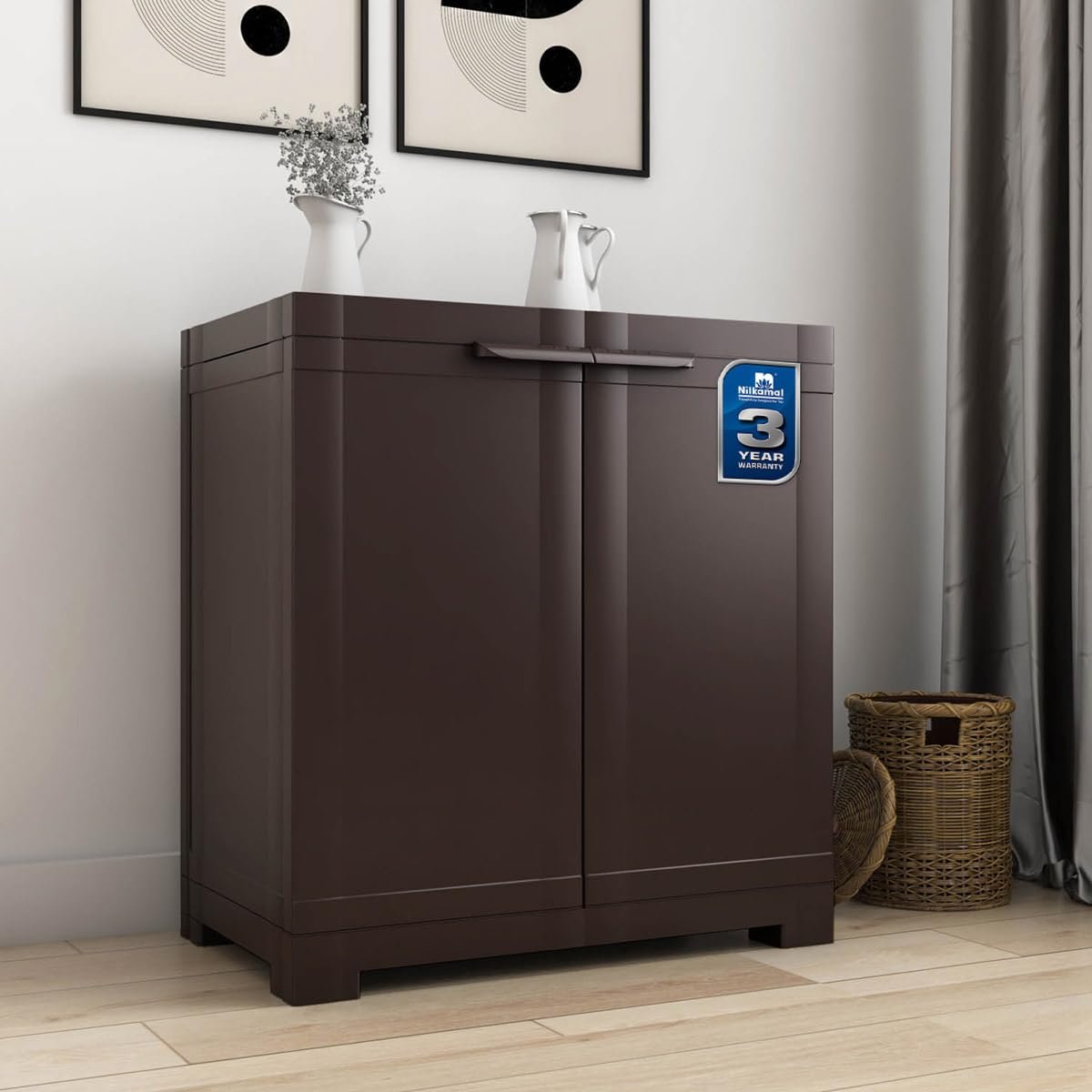 Nilkamal Freedom Mini Medium (FMS) Plastic Kids Mini Storage Cabinet |3-Year Warranty|2 Doors Cupboard | Multipurpose Storage Suitable for Kids Room and Home| Weather Brown