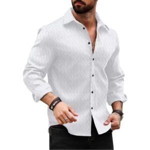 DEELMO Men’s Regular Fit Button Down Dress Shirts Textured Long Sleeve Casual Hawaiian Shirt