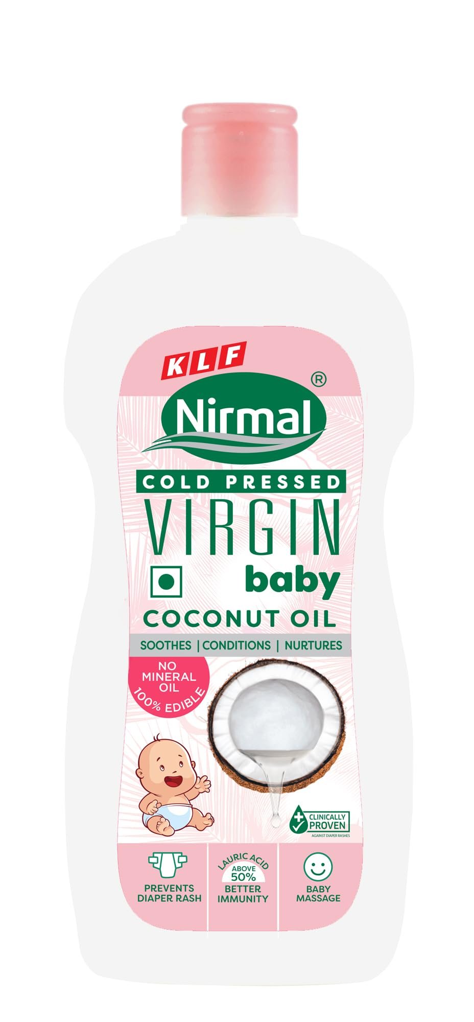 KLF Nirmal Virgin Baby Coconut Oil | Baby Massage Oil | 400 ml| For soft and supple skin | A Natural skin moisturizer | Great for Diaper Rashes | Baby Friendly Pack