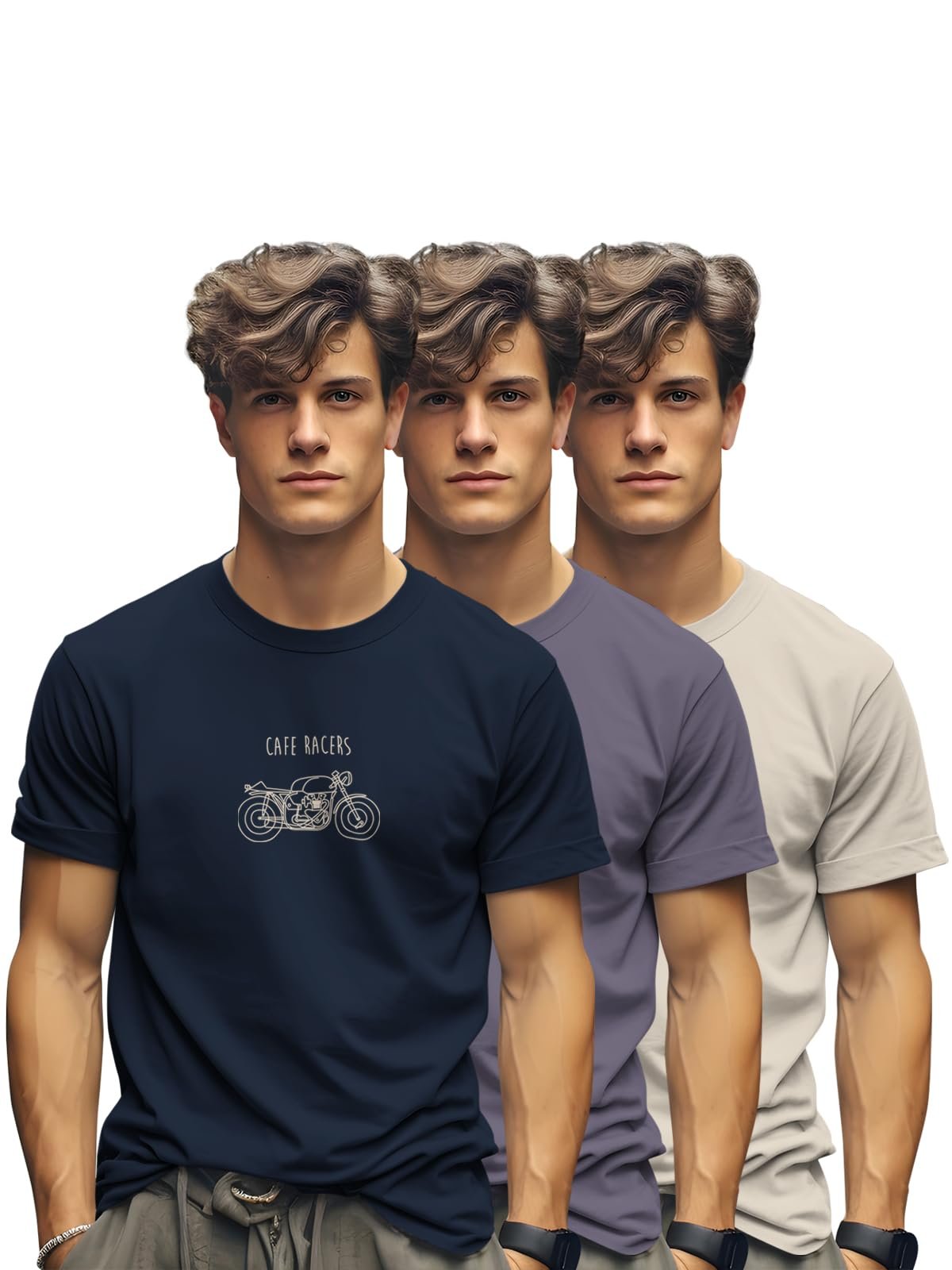 BULLMER Trendy Printed Cotton Blend Crew Neck/Round Neck Half Sleeve Tshirt for Men – Pack of 3