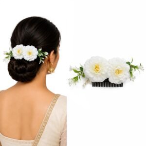 Hair Flare Artificial Flower Made Hair Accessories And HairPin for Women- White, 2215, Pack of 1