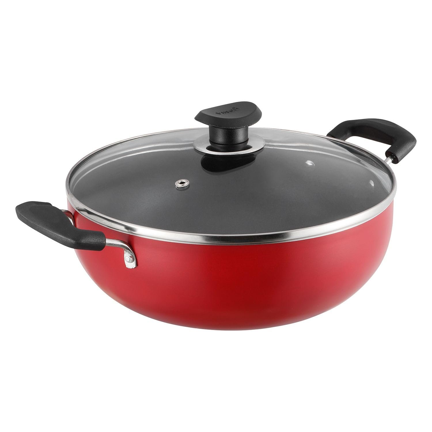 Vinod Zest Inducto Non Stick Deep Kadhai with Glass Lid – 2.6 Litre, 22cm | 3mm Thick | 3 Layer Coating | Swiss Quality | Metal Spoon Friendly | Induction Base | 1 Year Warranty