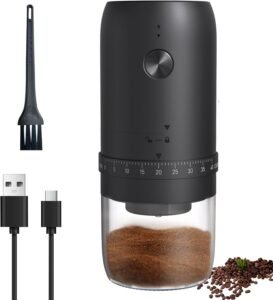 Cordless Electric Coffee Grinder with 40 External Grind Settings, Portable Conical Ceramic Burr Grinder for Espresso & French Press, Spice Grinder with 1800mAh Rechargeable Battery (Black)