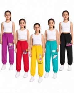 KYDA KIDS® Girls 100% Pure Cotton Printed Track Pants | Elastic Waist Loose Fit Casual Summer Wear | Soft Comfortable Kids Trousers Multicolor Combo (Pack of 5)