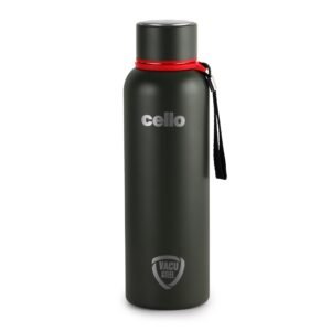 CELLO Duro Kent Stainless Steel Hot and Cold Water Bottle 750 ml Military Green | ISI Certified Spillproof Leakproof Double Wall Vacuum Insulated Thermos Flask Water Bottle for Home Office Gym Travel