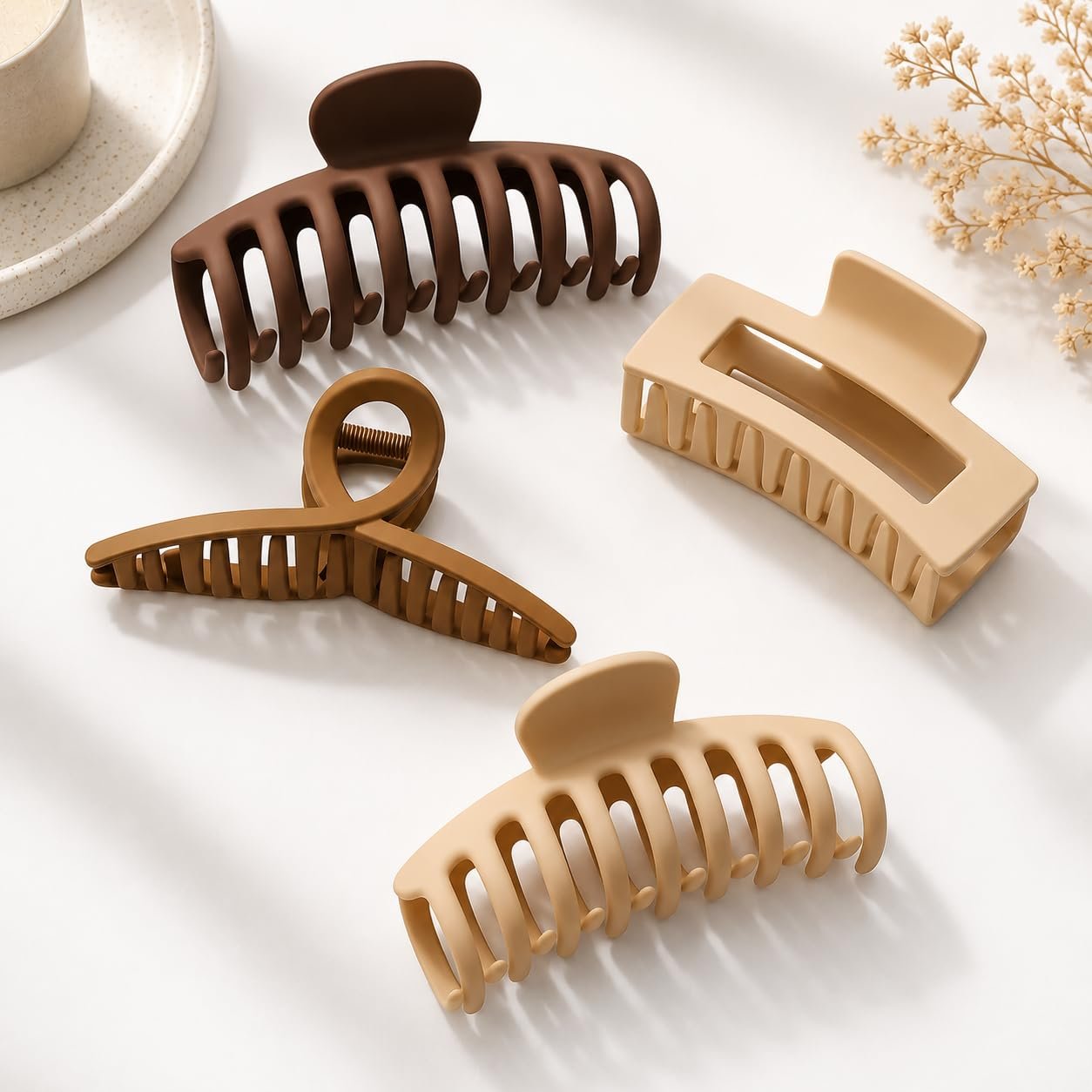 PACTIV 4 Pcs Extra Large Hair Claw Clips for Women (Matte Finish) – Strong Hold Hair Clutcher for Thick & Long Hair -Clutcher Non-Slip Big Jaw Clamp for Juda, Bun & Ponytail Styling (Multicolor)